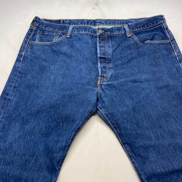 Levi's 501 Original Fit Jeans Mens 42x32 Dark Blue Denim Straight Leg Stretch - Picture 10 of 11